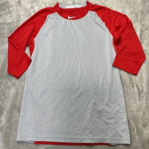 Nike Boys' Pro Cool Dri Fit Sleeve Baseball Red Gray Shirt Size L - Picture 1 of 9