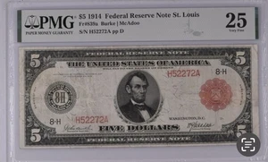 Fr. 839a 1914 $5 FRN "RED SEAL" PMG VF25 - Population 7 in a 25 / Only 17 Higher - Picture 1 of 4