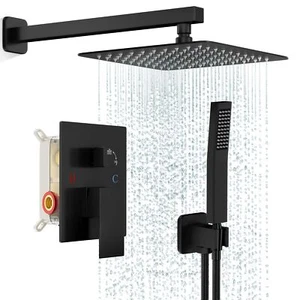 FPXRNG Black Shower Faucet Set, Rainfall Shower System with Rain Shower Head and - Picture 1 of 8