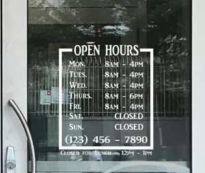 Business Store Open Closed Hours Phone Decal Vinyl Sticker Window Door Sign - Picture 1 of 3