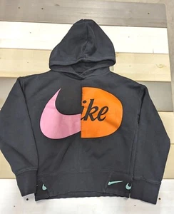 Nike Dual Logo Fleece Hoodie Big Girls Size M Black Pink Orange Blue Swoosh10/12 - Picture 1 of 9