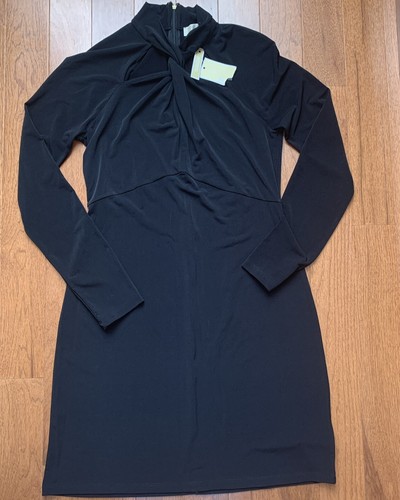 Michael Michael Kors Women's Twist Neck Fitted Knit Dress Size M Black