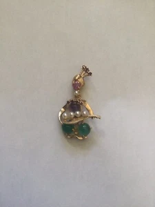 14 K Yellow Gold Turban Figure Brooch with Rubies, Pearls, Amethyst, Tourmaline - Picture 1 of 7