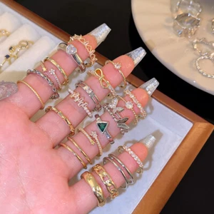 Free shipping 1 set of light luxury zircon heart ring with versatile temperament - Picture 1 of 61