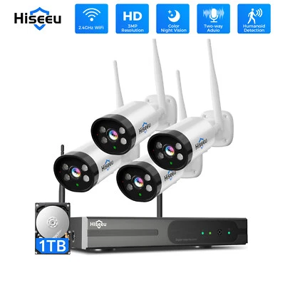 Hiseeu 10CH 2K NVR 3MP Outdoor WIFI IP Wireless Security Camera System IP66 Kit - Image 1 of 4