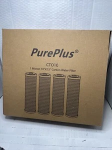 4 Pure Plus PurePlus CTO10 Activated Carbon Water Filter 1 Micron 10" X 2.5" - Picture 1 of 10
