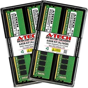 A-Tech 64GB 4x 16GB DDR4 2666 MHz Desktop PC4-21300 DIMM 288-Pin Memory RAM Kit - Picture 1 of 7