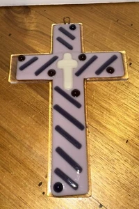 Fused Glass Cross Wall Hang 7x5" Christian. - Picture 1 of 3