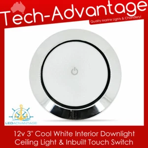 12v 74mm (3") Cool White Interior LED Ceiling Light Inbuilt Touch Switch - Imagen 1 de 5