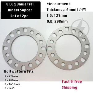 2Pc 8x170 & 8x6.5 Wheel Spacers 6mm Fits Ford F-250 F-350 Super Duty Excursion - Picture 1 of 4