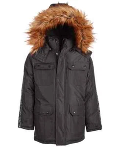 DKNY Big Boys Faux-Fur-Trim Black Parka Jacket V4607 Size Medium 10-12 - Picture 1 of 1