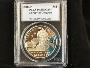 2000-P Library of Congress Silver Dollar PCGS PR69DCAM Gem Proof B0504 - Picture 1 of 6