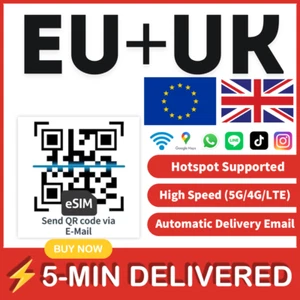 [eSIM] UK esim United Kingdom + EUROPE Travel QR Trip E Sim Card Royaume-Uni  - Photo 1 sur 8