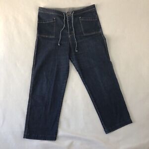 Fresh Produce Womens Wide Leg Jeans Blue Drawstring Size XL Measures 34 x 26.5
