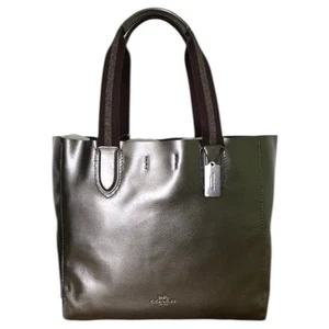 Bolso Derby grande metálico de cuero granulado Coach Gunmetal F59388 nuevo con etiquetas - Imagen 1 de 9