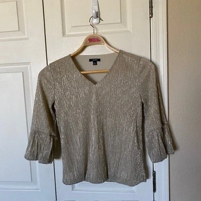 Blusa Alfani Shimmer Top Dorada Metálica Cuello en V Manga 3/4 Forrada Para Mujer PS Foto 1 de 4