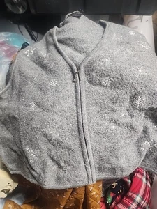 Herman Geist Christmas Zippered Sweater Vest Gray Wool Womens xl Snowflakes - Picture 1 of 6