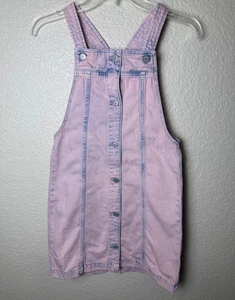 GAP Kids Pink Acid Washed Denim Jean Jumper Overalls Dress Sz XL 12-13 150 cm - Picture 1 of 7