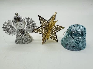 Set of 3 Vintage Ecktartina Gold Tone Filigree West Germany Christmas Ornaments - Picture 1 of 10