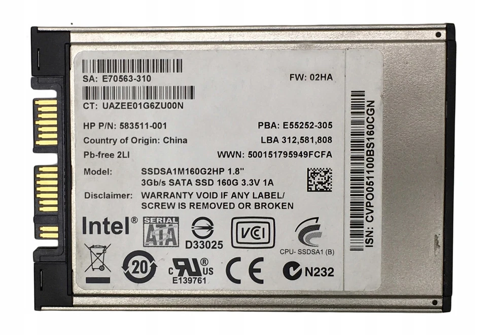 Hard drive HPE 160GB SSD SATA 3G 1.8" 583511-001 - Image 1 of 1