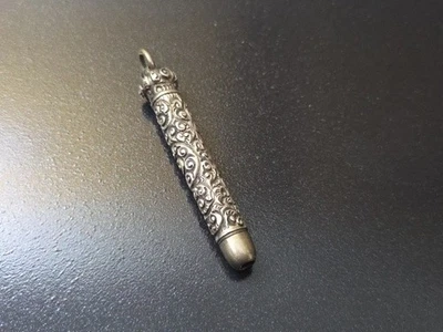 Antico portapenne/matite o aghi Chatelaine pergamena argento sterling 12,5 g - Immagine 1 di 4