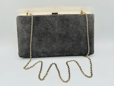 Bolsa de noite vintage MARDANE couro camurça cinza alça corrente elos EUA 8,5” X 4,5” - Imagem 1 de 4