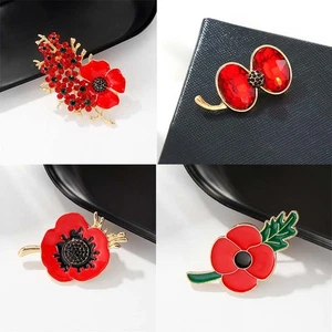 Red Poppie Flower Pin Veteran Lest We Forget Badge Lapel Metal Enamel UK  2025 - Picture 1 of 37