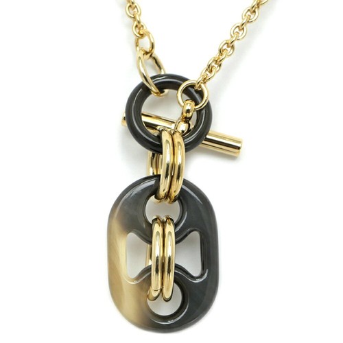 HERMÈS Collana Meito Hermes Ulydis Pm corno di bufalo marrone oro ferramenta ciondolo accesso