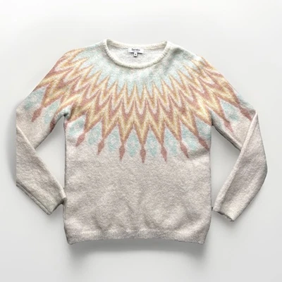 Bartolini Sweater Womens Medium Fair Isle Mohair Alpaca Cream Crew Neck Fuzzy - Image 1 of 4