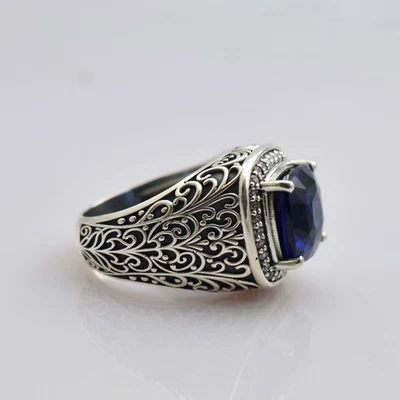 Tanzanite Cushion Cut Gemstone 925 Sterling Silver Oxidized Men Designer Ring - Image 1 of 4