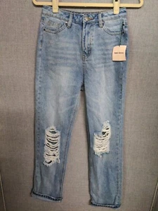 Super Down Jeans Women's XXS Distressed High Rise Straight Leg NWT - Picture 1 of 10