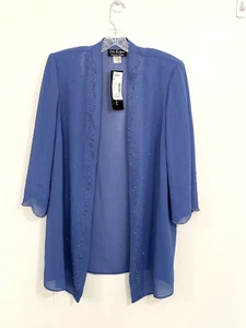 Vintage S.L. Fashions Blue Beaded Cardigan Sheer Jacket 18WP Cocktail Formal - Picture 1 of 10