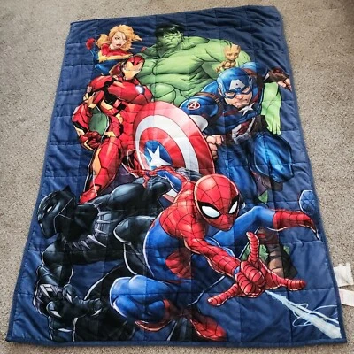 Marvel Avengers Fleece Blanket 40x60 Weighted 5.3lbs Blue Ironman Spiderman Hulk - Image 1 of 4