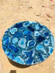 Blue Agate Round Table Top, Agate Table , Home Decor Furniture - Picture 1 of 4