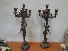 COPPIA DI GRANDI PORTA CANDELE CANDELABRI CANDELIERI IN METALLO Z 3929