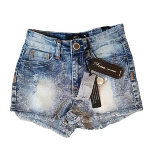 Size 0 Denim Short Shorts Roma Premium Skinny Blue Acid Wash - Picture 1 of 12