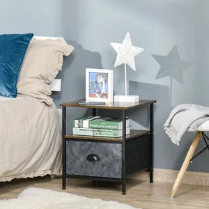 Industrial Bedside Table Drawer Shelf Storage Vintage Metal Retro Side End Table - Picture 1 of 8