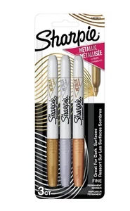 Marcadores permanentes metálicos Sharpie, Pt fino, oro/plata/bronce, paquete de 3 - Imagen 1 de 10