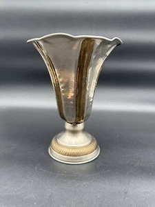 VTG Fluted Hammered Silver Metal with Brass & Copper Decorative Large Vase RARE - Picture 1 of 8