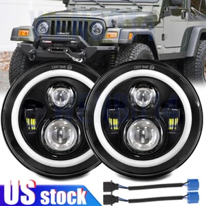 For Jeep Wrangler TJ 1997-2006 Pair Round 7'' LED Headlights Amber/White Halo - Picture 1 of 10