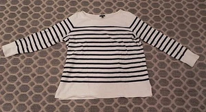 TALBOTS WOMAN PETITE Top Navy Cream Nautical Stripe 3/4 Sleeve Top Size X P - Picture 1 of 3