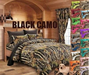 QUEEN SIZE BLACK CAMO COMFORTER with 2 pillowcases CAMOUFLAGE BLANKET Microfiber - Picture 1 of 2