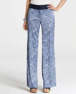 Pantalones Ann Taylor con estampado de pierna ancha junto a piscina, poliéster, azul, ins 30, talla 12P, nuevos con etiquetas - Imagen 1 de 10