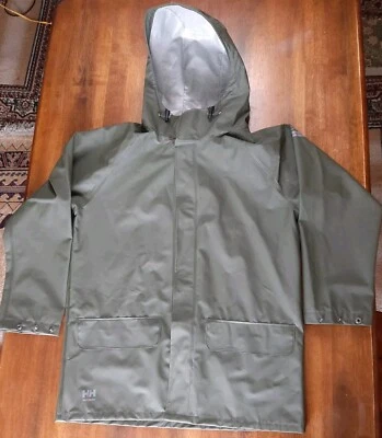 Helly Hansen Workwear Jacket Adult Medium Waterproof PVC Vinyl Green Hooded Mens - Image 1 of 4