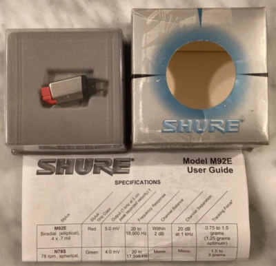 SHURE M92E CARTRIDGE AND GENUINE SHURE N92E STYLUS IN ITS ORIGINAL CASE + BOX - Image 1 of 4
