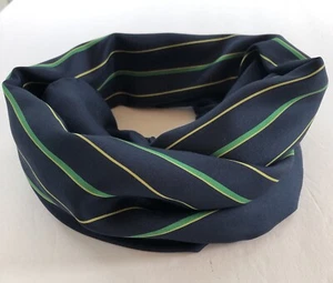 Unbranded Silk Shaw/Scarf Navy W/Grn+Yellow Stripes Rolled Edges Italy 35x35 - Picture 1 of 8