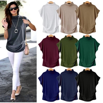Damas Sudadera Blusa Mujeres Cuello Alto Suelto Prendas para el torso Cuello Simurciélago Camiseta Foto 1 de 4