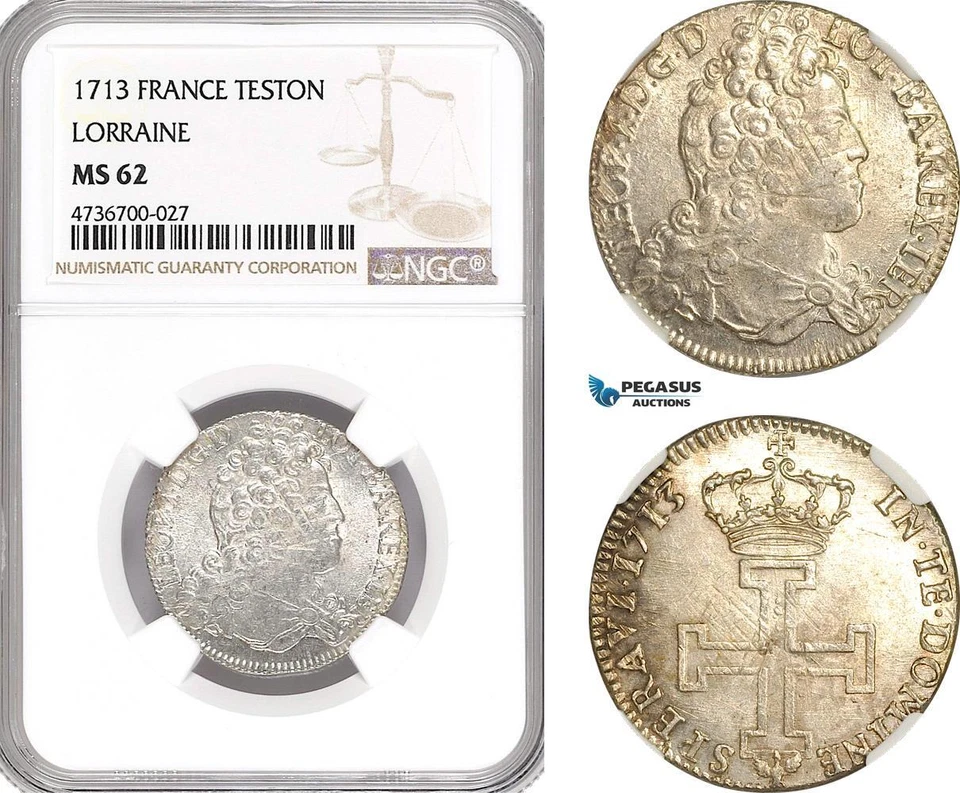 AG962, France, Lorraine, Leopold I, Teston 1713, Nancy Mint, Silver, NGC MS62 - Image 1 of 1