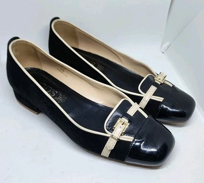 Tod's Zapatos Mujer Talla 36 EE. UU. 6 Negro Cuero Nobuck Mocasín Plano Puntera Hebilla Foto 1 de 4