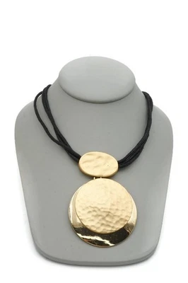 Ожерелье Chicos золотистый кованный диск черный кожаный шнур 21 дюйм - Изображение 1 из 4